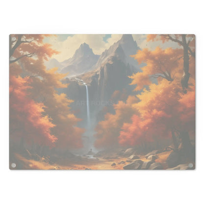 Autumn Waterfall Cutting Board – Scenic Fall Landscape Serve & Prep Board - Home Decor