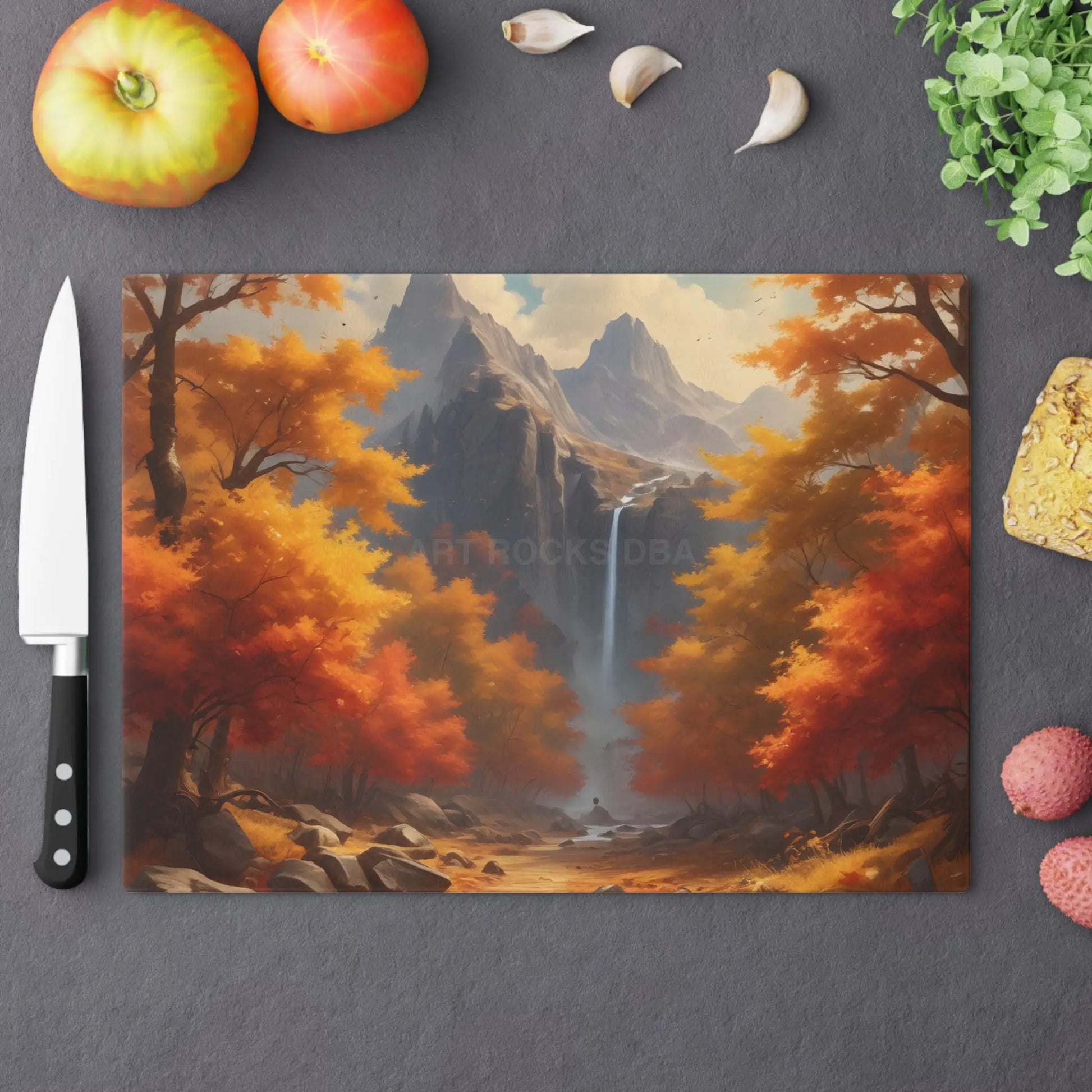 Autumn Waterfall Cutting Board – Scenic Fall Landscape Serve & Prep Board - Large - Home Decor