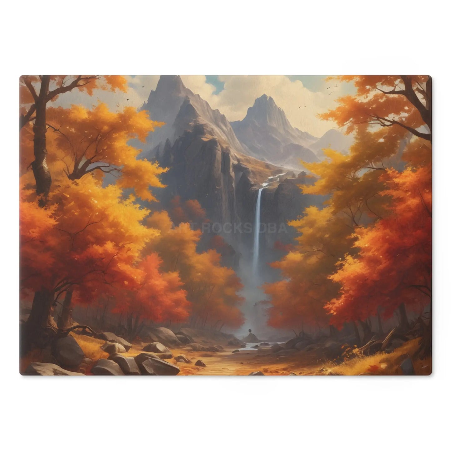 Autumn Waterfall Cutting Board – Scenic Fall Landscape Serve & Prep Board - Home Decor