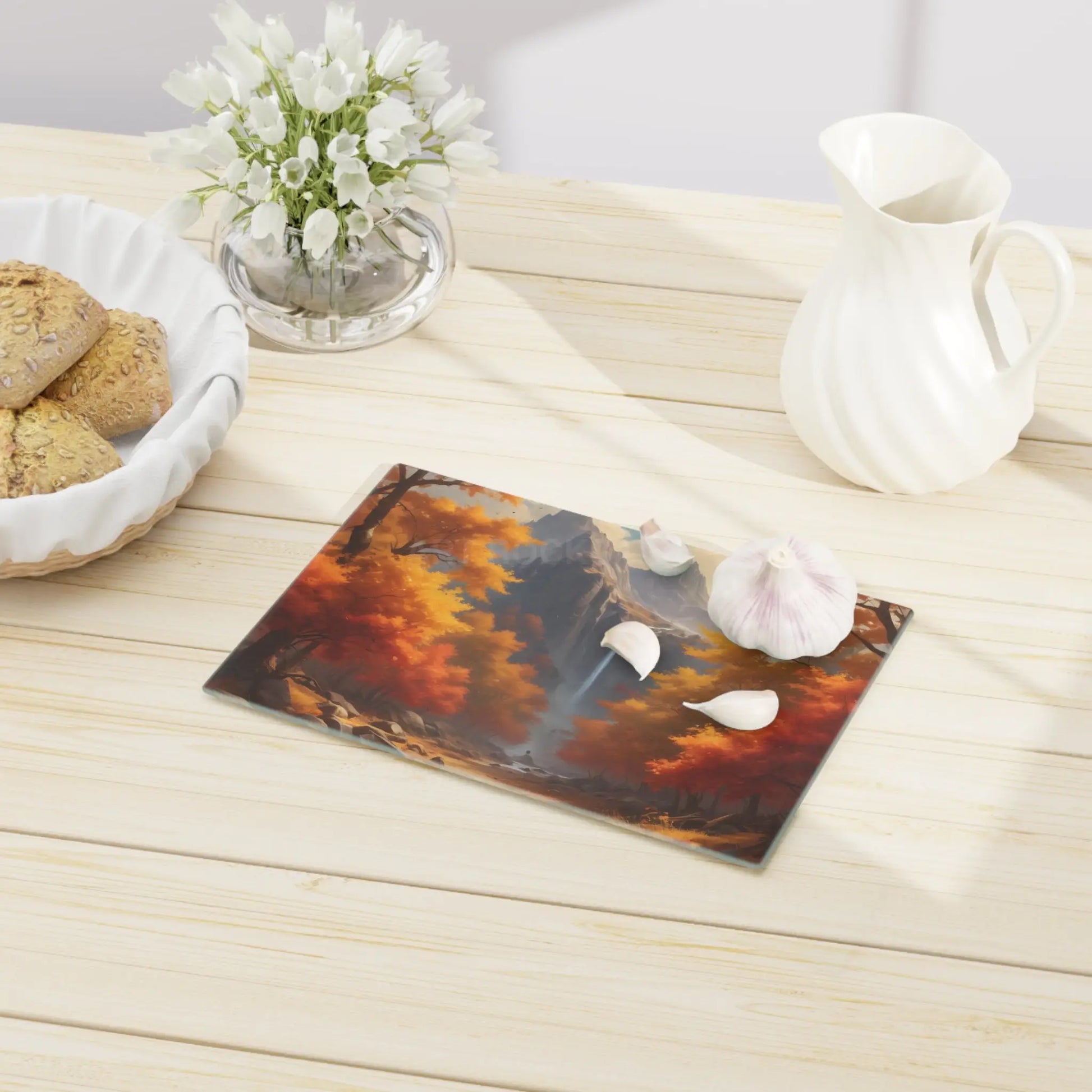 Autumn Waterfall Cutting Board – Scenic Fall Landscape Serve & Prep Board - Home Decor
