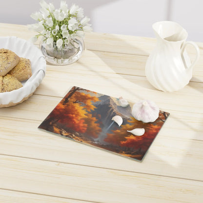 Autumn Waterfall Cutting Board – Scenic Fall Landscape Serve & Prep Board - Home Decor