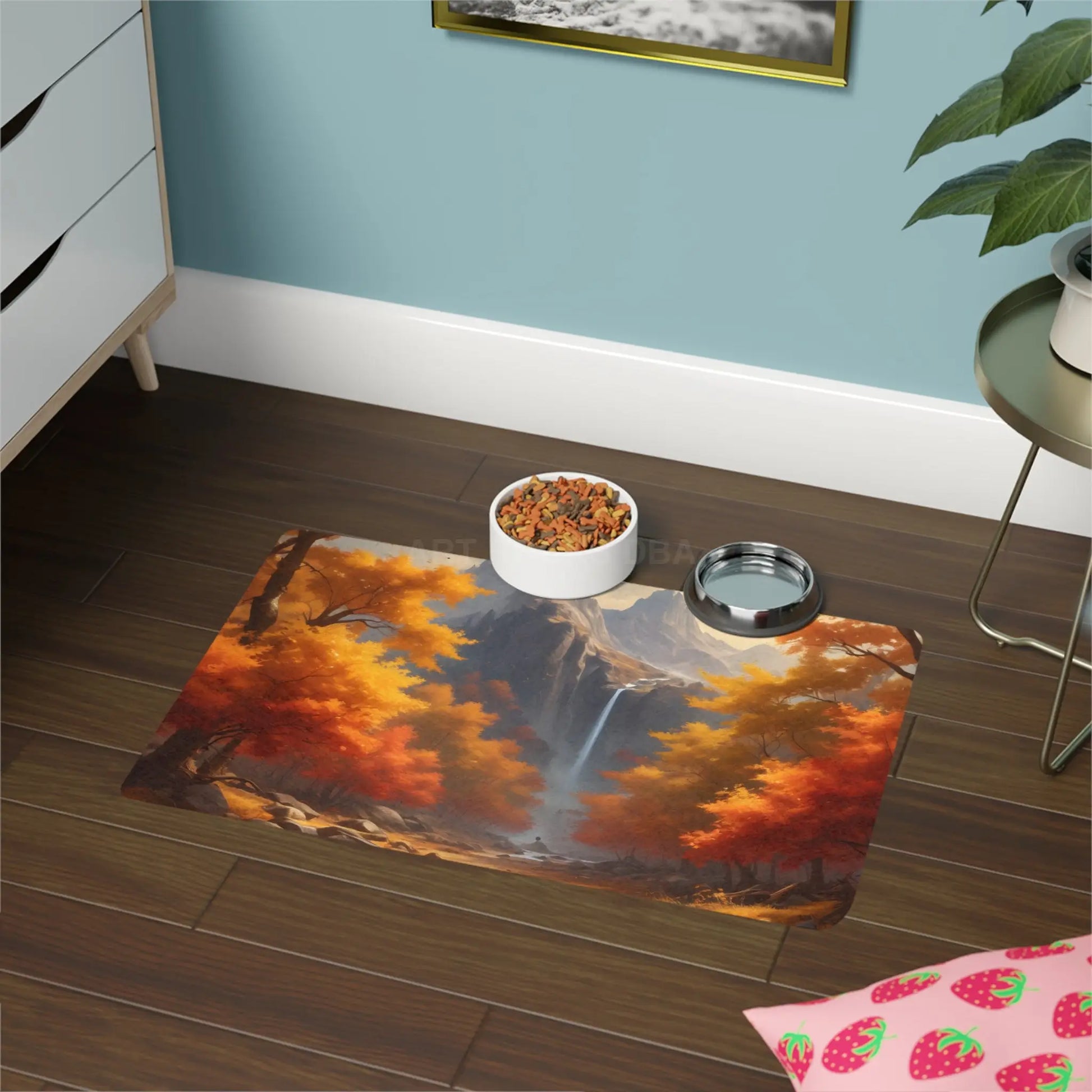 Autumn Waterfall Pet Food Mat (12x18) — Fall Forest Placemat for Dogs & Cats - 12’’ × 18’’ / Rectangle - Pets