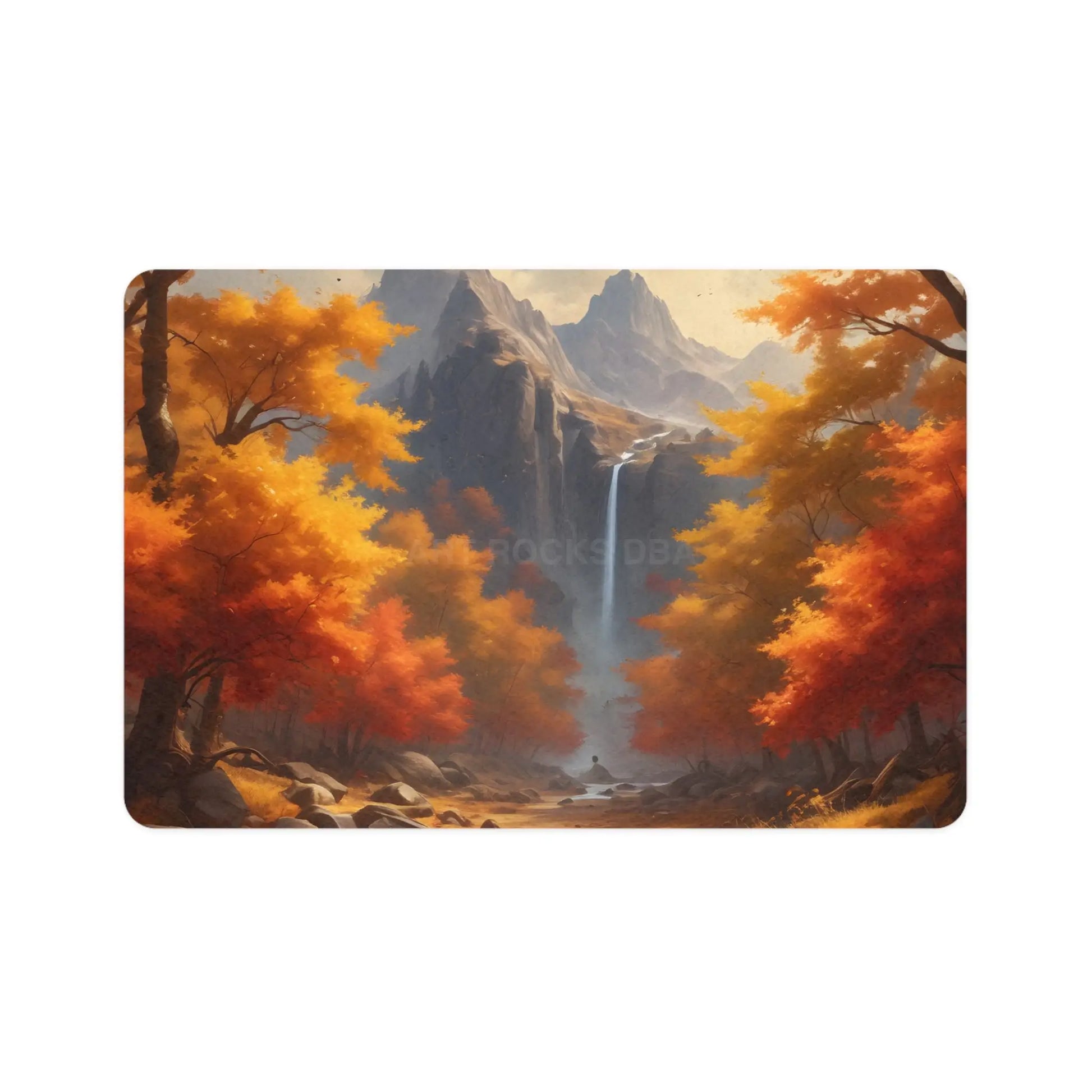 Autumn Waterfall Pet Food Mat (12x18) — Fall Forest Placemat for Dogs & Cats - 12’’ × 18’’ / Rectangle - Pets