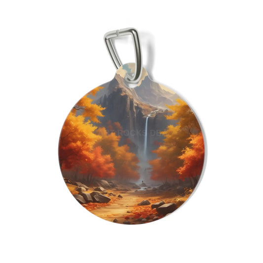 Autumn Waterfall Pet Tag — Fall Forest Dog ID Tag - 1’’ - Pets