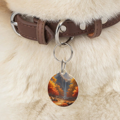 Autumn Waterfall Pet Tag — Fall Forest Dog ID Tag - 1’’ - Pets