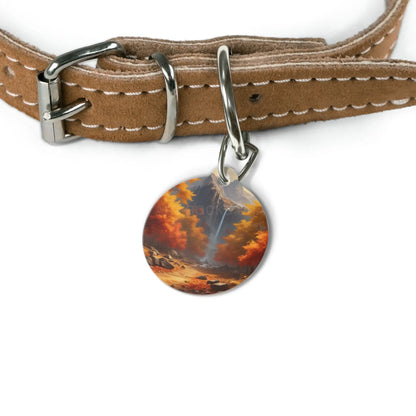 Autumn Waterfall Pet Tag — Fall Forest Dog ID Tag - 1’’ - Pets