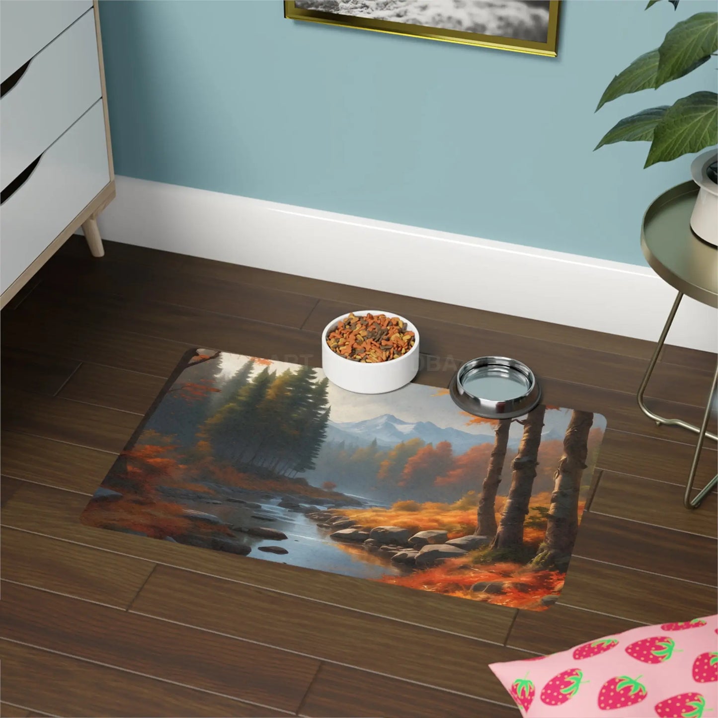 Autumn Wilderness Pet Food Mat (12x18) - Scenic Stream Dog & Cat Placemat - 12’’ × 18’’ / Rectangle - Pets