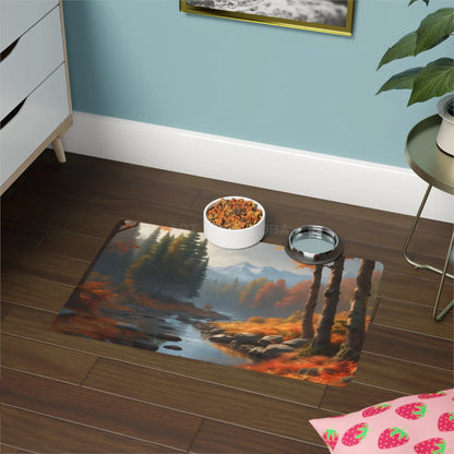Autumn Wilderness Pet Food Mat (12x18) - Scenic Stream Dog & Cat Placemat - 12’’ × 18’’ / Rectangle - Pets