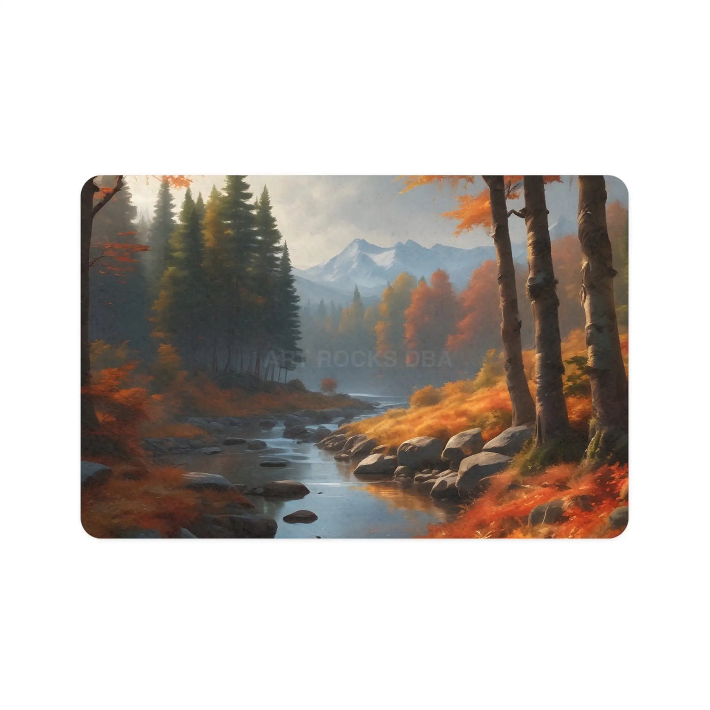 Autumn Wilderness Pet Food Mat (12x18) - Scenic Stream Dog & Cat Placemat - 12’’ × 18’’ / Rectangle - Pets