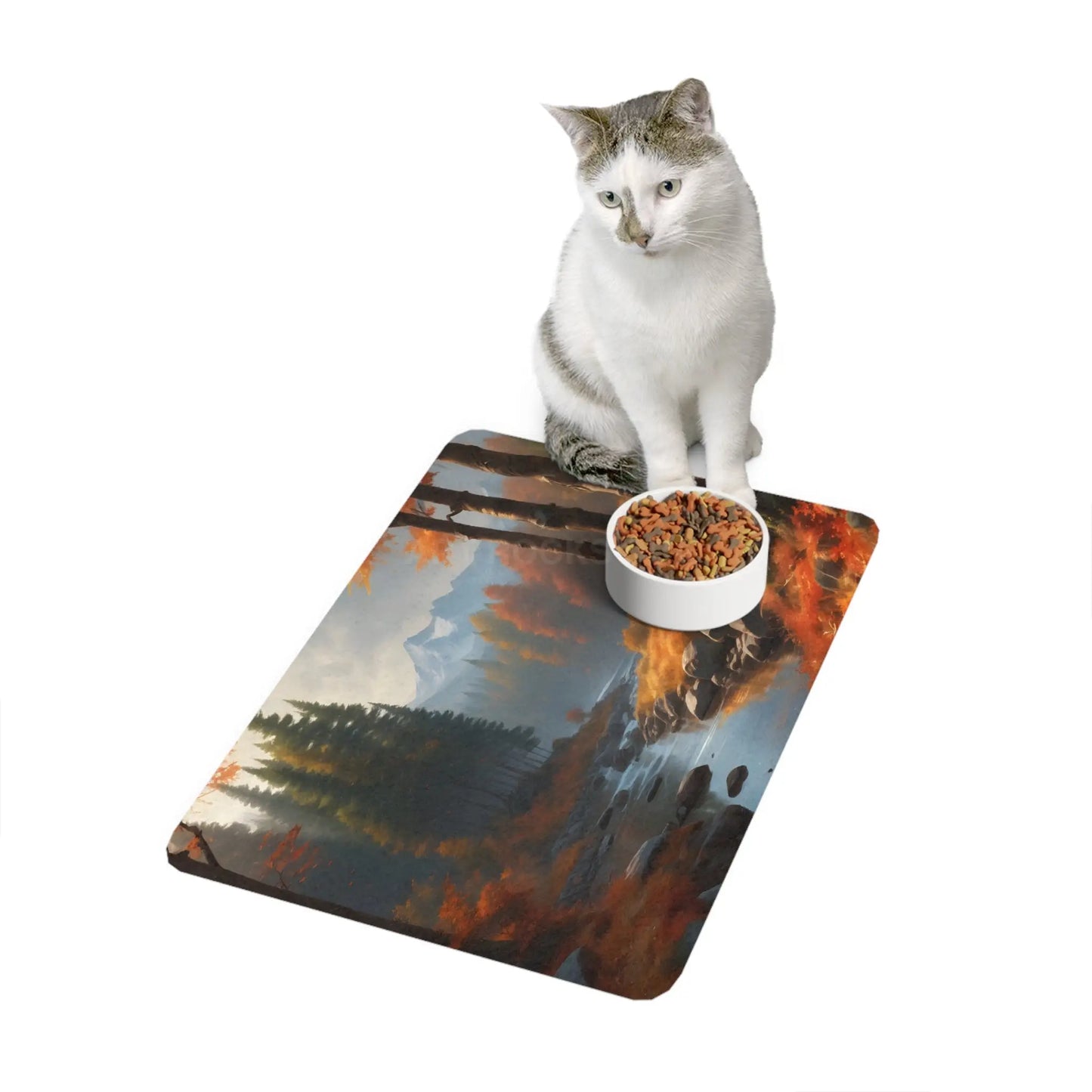 Autumn Wilderness Pet Food Mat (12x18) - Scenic Stream Dog & Cat Placemat - 12’’ × 18’’ / Rectangle - Pets
