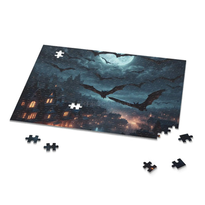 Bat Swarm Moonlight Puzzle — Spooky Gothic 120/252/500-Piece Jigsaw - Puzzle
