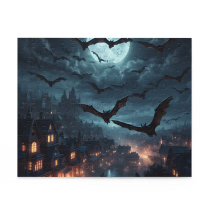 Bat Swarm Moonlight Puzzle — Spooky Gothic 120/252/500-Piece Jigsaw - Puzzle