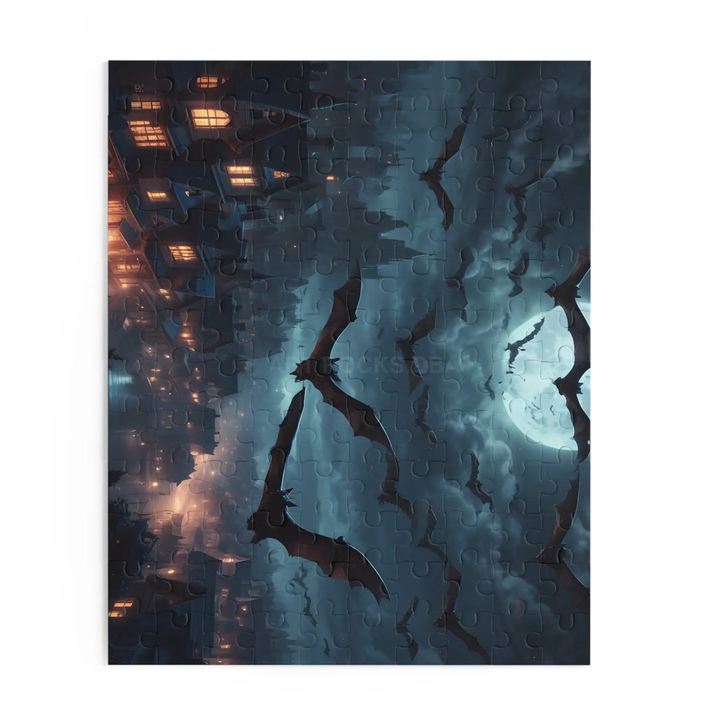 Bat Swarm Moonlight Puzzle — Spooky Gothic 120/252/500-Piece Jigsaw - Puzzle