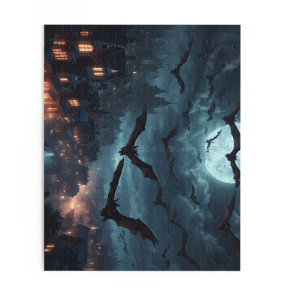 Bat Swarm Moonlight Puzzle — Spooky Gothic 120/252/500-Piece Jigsaw - Puzzle