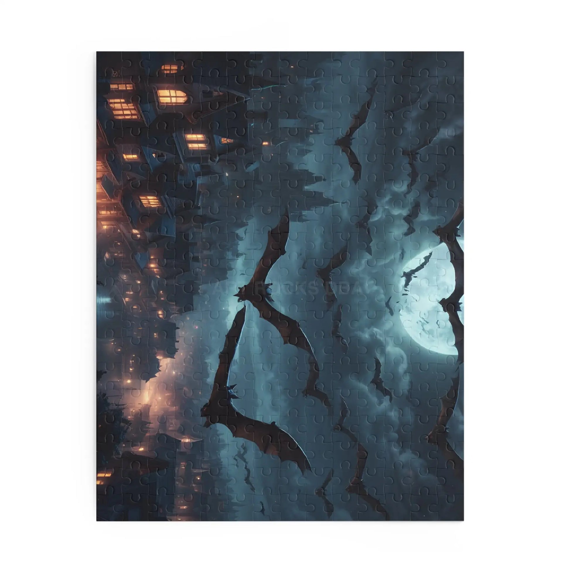 Bat Swarm Moonlight Puzzle — Spooky Gothic 120/252/500-Piece Jigsaw - Puzzle