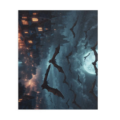 Bat Swarm Moonlight Puzzle — Spooky Gothic 120/252/500-Piece Jigsaw - Puzzle