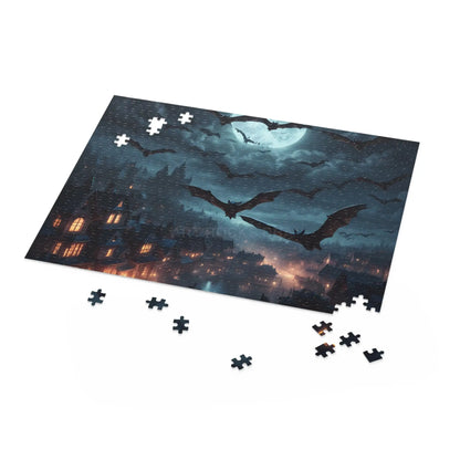 Bat Swarm Moonlight Puzzle — Spooky Gothic 120/252/500-Piece Jigsaw - Puzzle