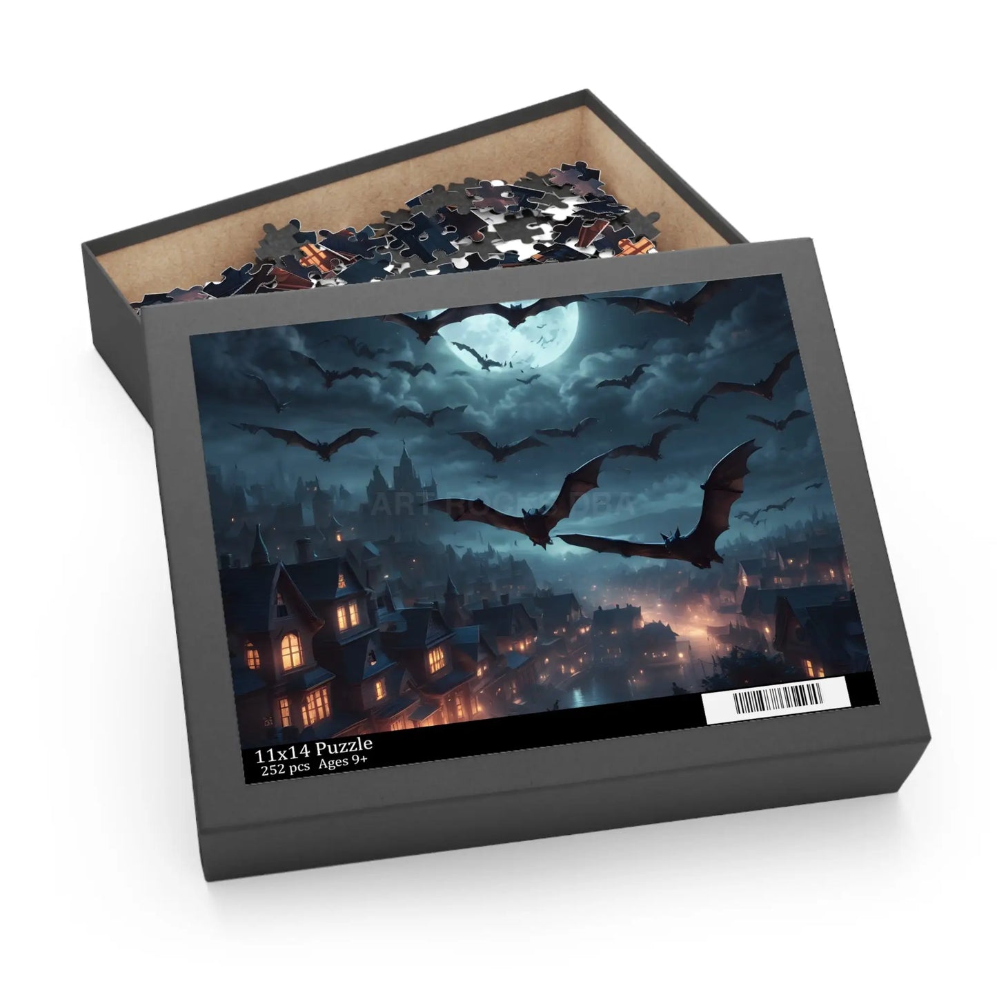 Bat Swarm Moonlight Puzzle — Spooky Gothic 120/252/500-Piece Jigsaw - Puzzle