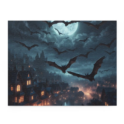 Bat Swarm Moonlight Puzzle — Spooky Gothic 120/252/500-Piece Jigsaw - 14’’ × 11’’ (252 pcs) - Puzzle