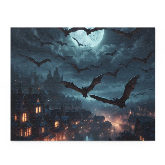 Bat Swarm Moonlight Puzzle — Spooky Gothic 120/252/500-Piece Jigsaw - 14’’ × 11’’ (252 pcs) - Puzzle