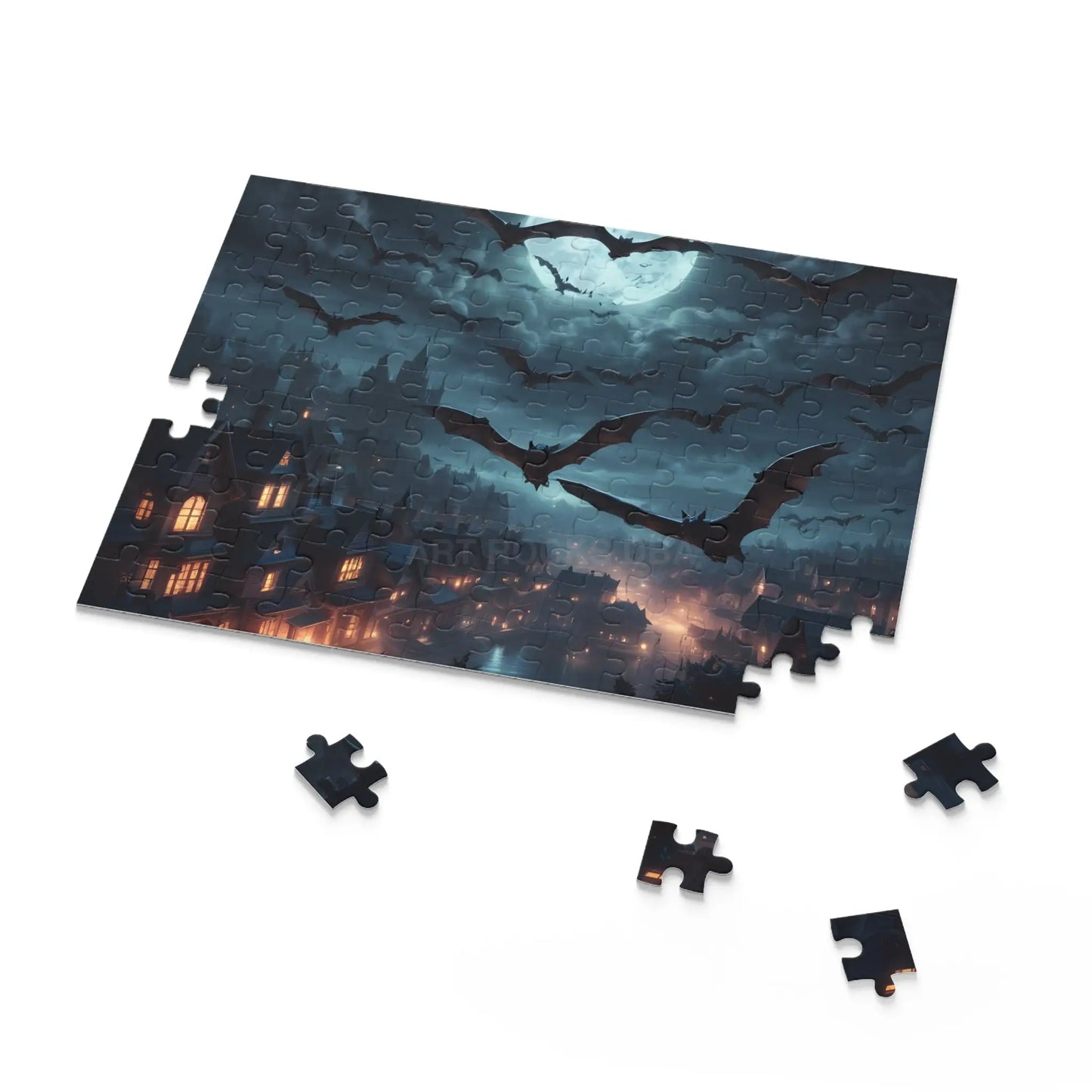 Bat Swarm Moonlight Puzzle — Spooky Gothic 120/252/500-Piece Jigsaw - Puzzle