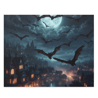 Bat Swarm Moonlight Puzzle — Spooky Gothic 120/252/500-Piece Jigsaw - 20’’ × 16’’ (500 pcs) - Puzzle