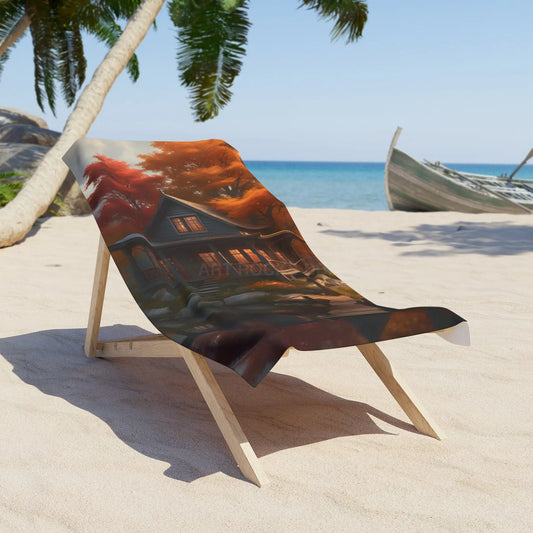 Beach Towel — Cozy Lakeside Cabin Sunset Design - 30’’ × 60’’ - Home Decor