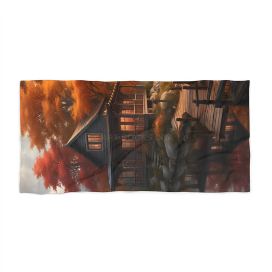 Beach Towel — Cozy Lakeside Cabin Sunset Design - 36’’ × 72’’ - Home Decor