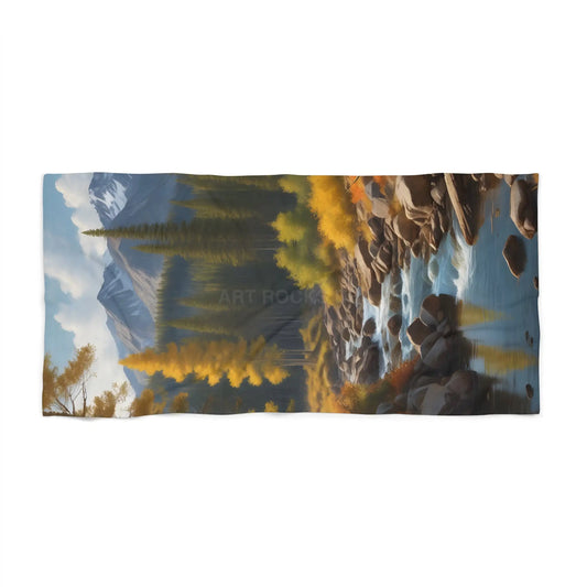 Beach Towel - Scenic Fall Pines & Rocky Stream - 30’’ × 60’’ - Home Decor