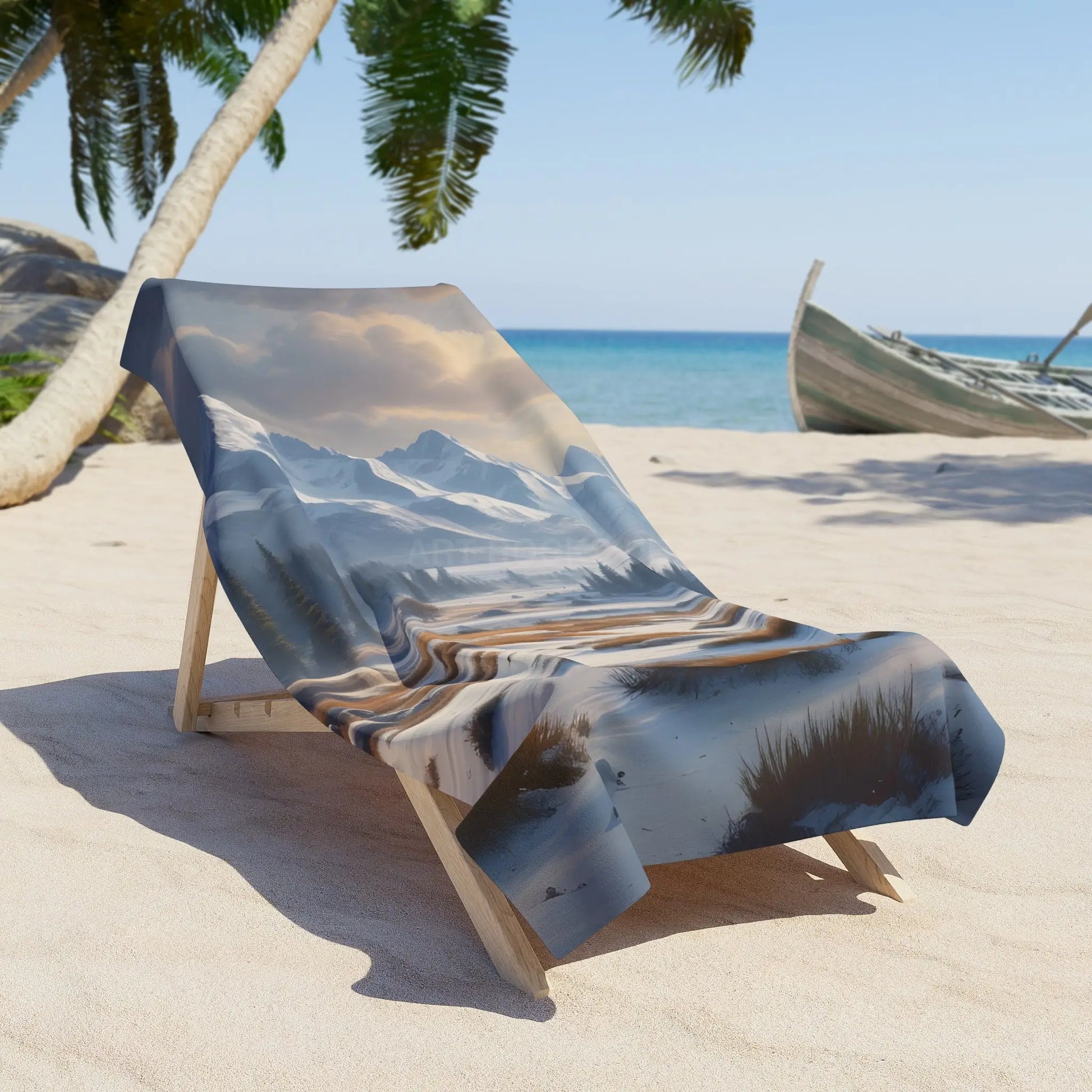 Beach Towel - Serene Snowy Mountain Landscape Print - Home Decor