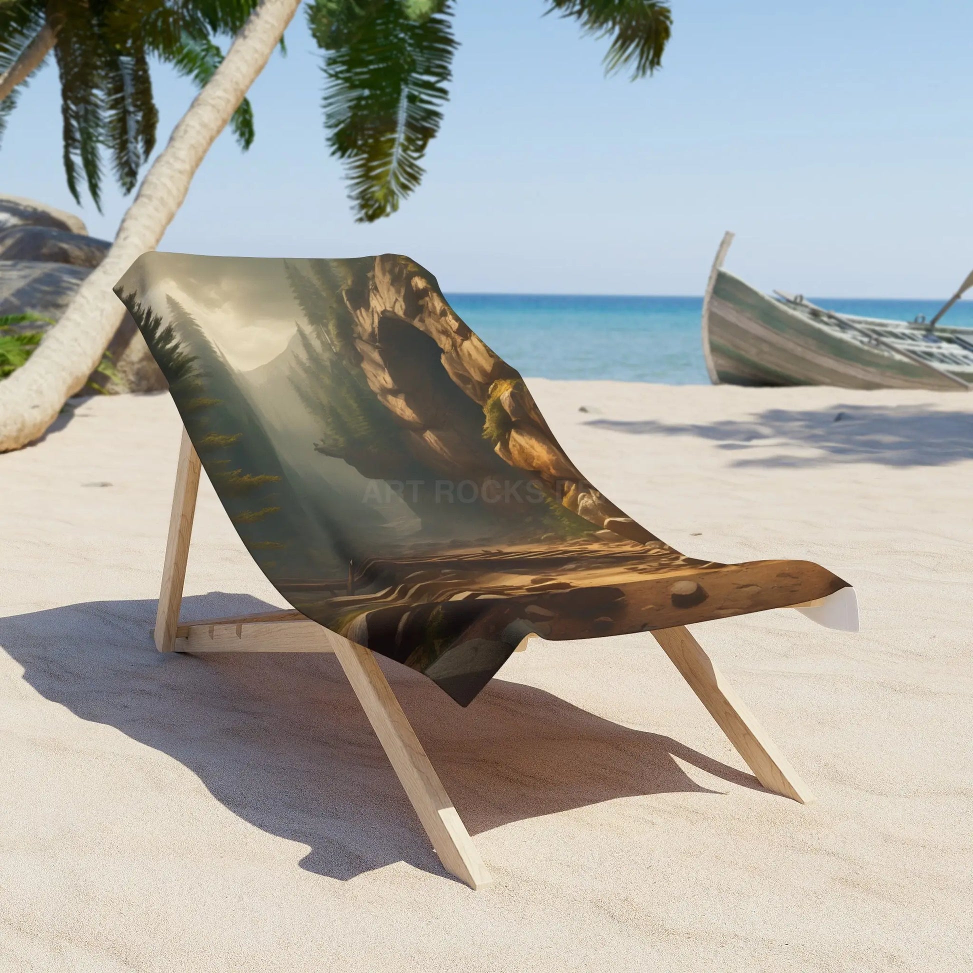 Beach Towel — Tranquil Coastal Cave Scenic Print - 30’’ × 60’’ - Home Decor