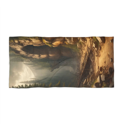 Beach Towel — Tranquil Coastal Cave Scenic Print - 36’’ × 72’’ - Home Decor