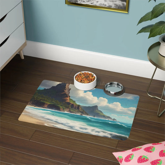 Beachscape Pet Food Mat (12x18) — Coastal Dog & Cat Feeding Mat - 12’’ × 18’’ / Rectangle - Pets