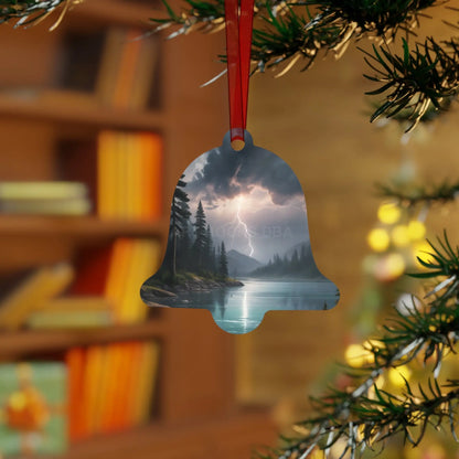 Bell Metal Ornament — Moody Mountain Lightning Lake Scene Holiday Decoration - Bell / One Size - Home Decor