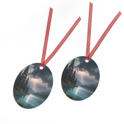 Bell Metal Ornament — Moody Mountain Lightning Lake Scene Holiday Decoration - Home Decor