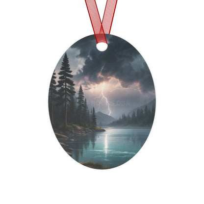 Bell Metal Ornament — Moody Mountain Lightning Lake Scene Holiday Decoration - Oval / One Size - Home Decor