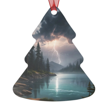 Bell Metal Ornament — Moody Mountain Lightning Lake Scene Holiday Decoration - Tree / One Size - Home Decor