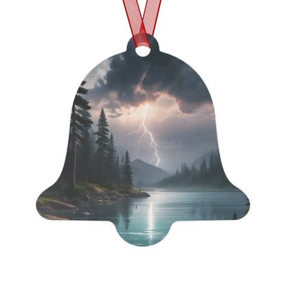 Bell Metal Ornament — Moody Mountain Lightning Lake Scene Holiday Decoration - Home Decor