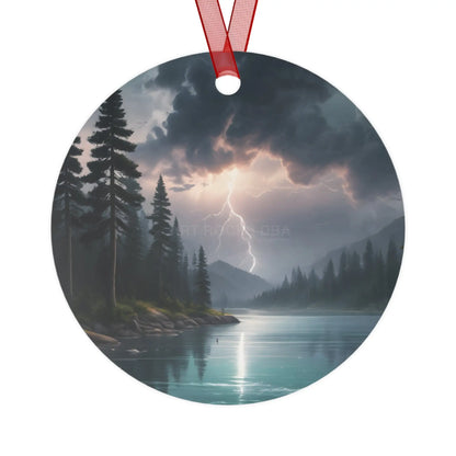 Bell Metal Ornament — Moody Mountain Lightning Lake Scene Holiday Decoration - Round / One Size - Home Decor