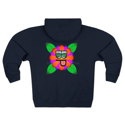 Bloomin’ Paradise Trademark Zip-Up Hoodie — Colorful Flower Sunglasses Logo - XS / Navy - Hoodie
