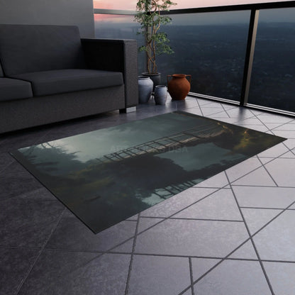 Bridge Over Tranquil River Reflection Outdoor Rug with Bridge Design Garden Decor Patio Mat Camping Accessories Cozy