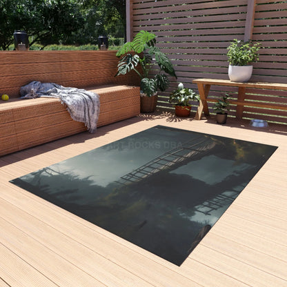 Bridge Over Tranquil River Reflection Outdoor Rug with Bridge Design Garden Decor Patio Mat Camping Accessories Cozy