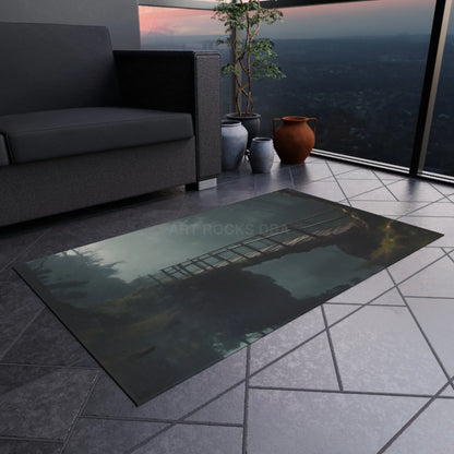 Bridge Over Tranquil River Reflection Outdoor Rug with Bridge Design Garden Decor Patio Mat Camping Accessories Cozy