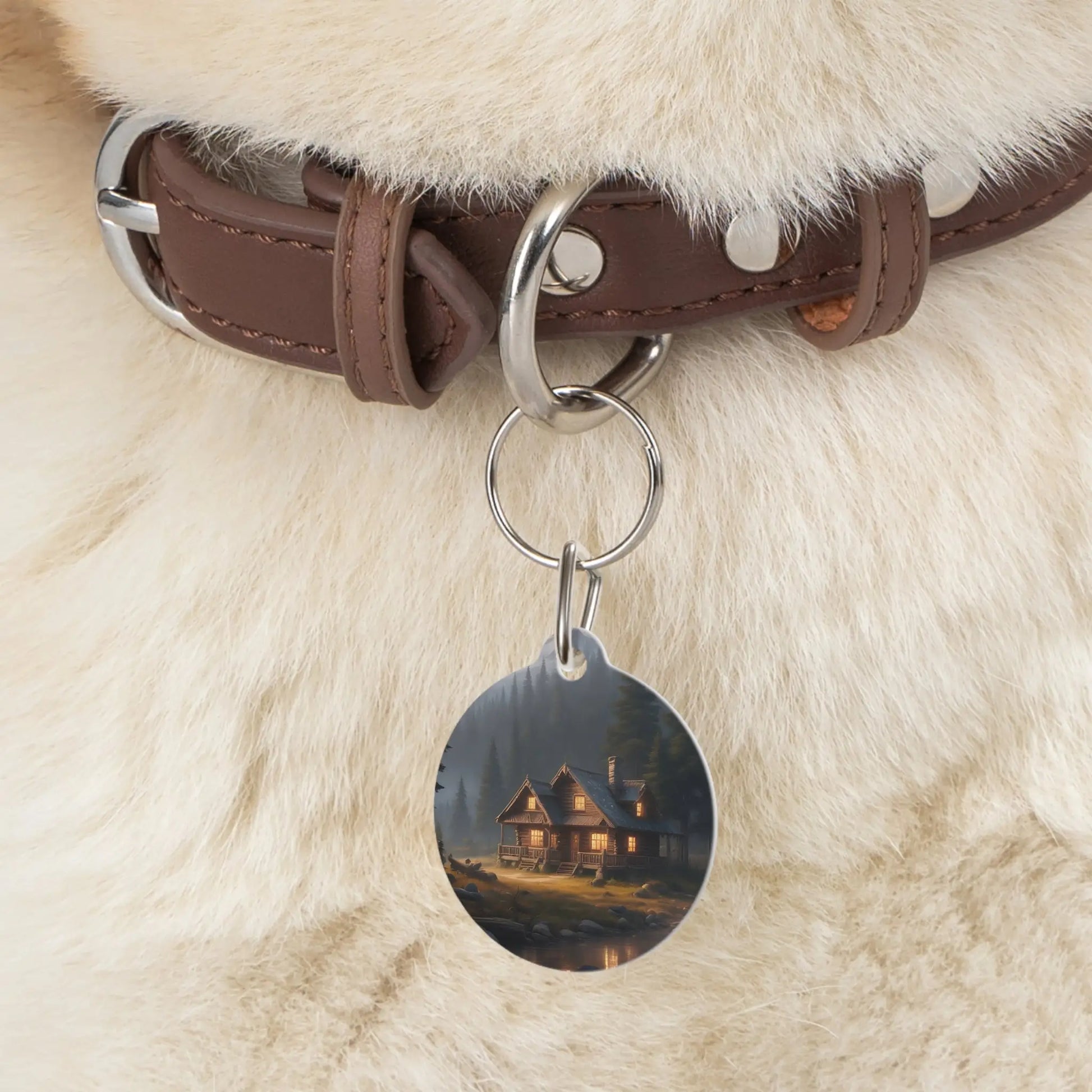 Cabin by the Lake Pet Tag — Rustic Cozy Cottage Dog ID Tag - 1’’ - Pets