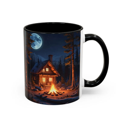 Cabin Campfire Coffee Mug — Moonlit Forest Rustic Ceramic Accent Mug (11/15oz) - Mug