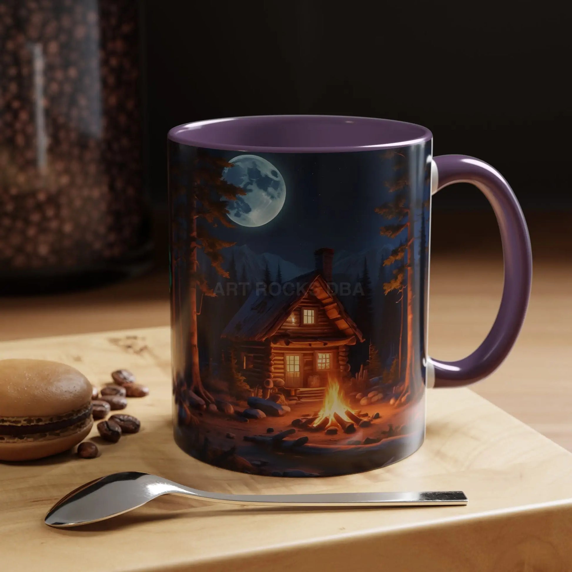 Cabin Campfire Coffee Mug — Moonlit Forest Rustic Ceramic Accent Mug (11/15oz) - Mug