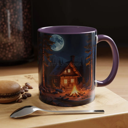 Cabin Campfire Coffee Mug — Moonlit Forest Rustic Ceramic Accent Mug (11/15oz) - Mug