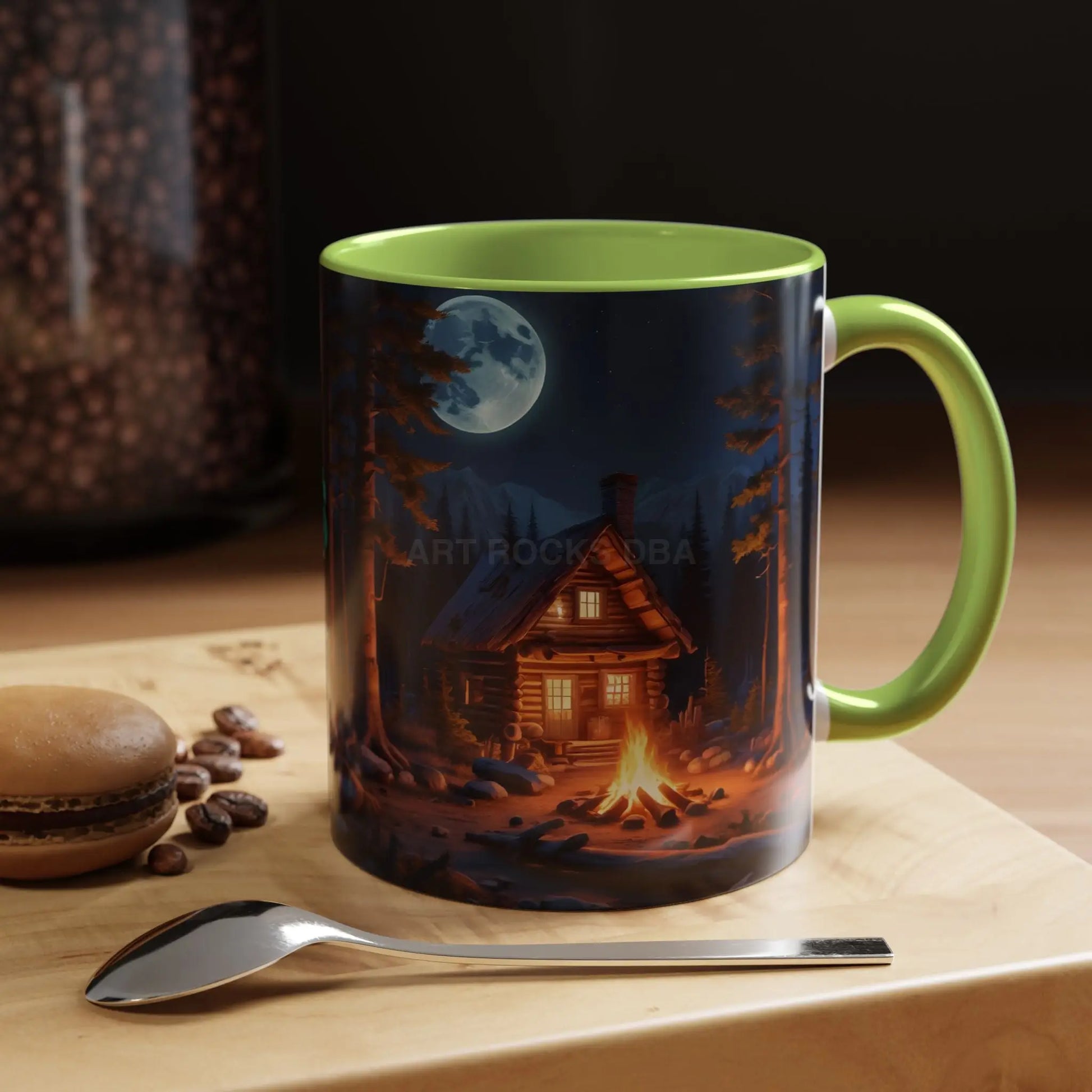 Cabin Campfire Coffee Mug — Moonlit Forest Rustic Ceramic Accent Mug (11/15oz) - Mug