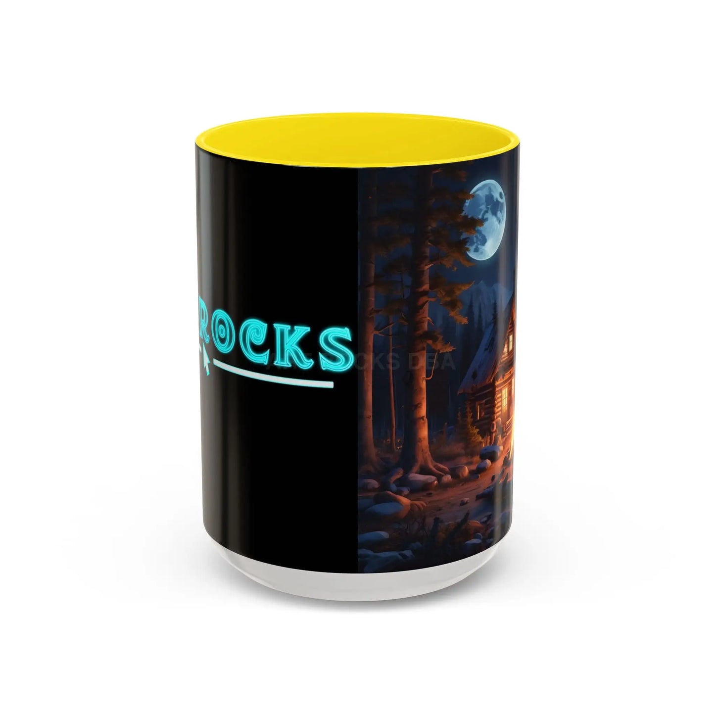 Cabin Campfire Coffee Mug — Moonlit Forest Rustic Ceramic Accent Mug (11/15oz) - 15oz / Yellow - Mug