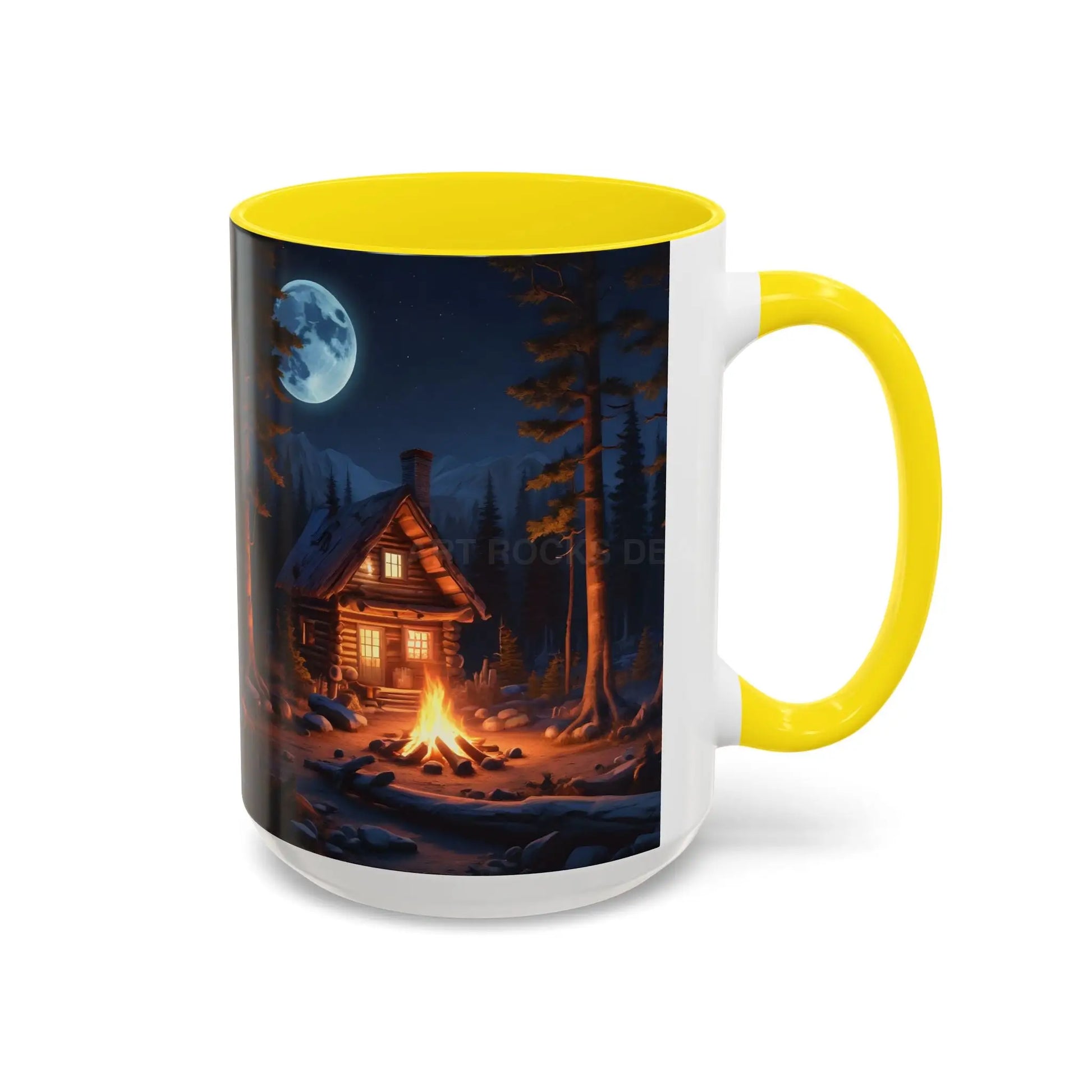 Cabin Campfire Coffee Mug — Moonlit Forest Rustic Ceramic Accent Mug (11/15oz) - Mug